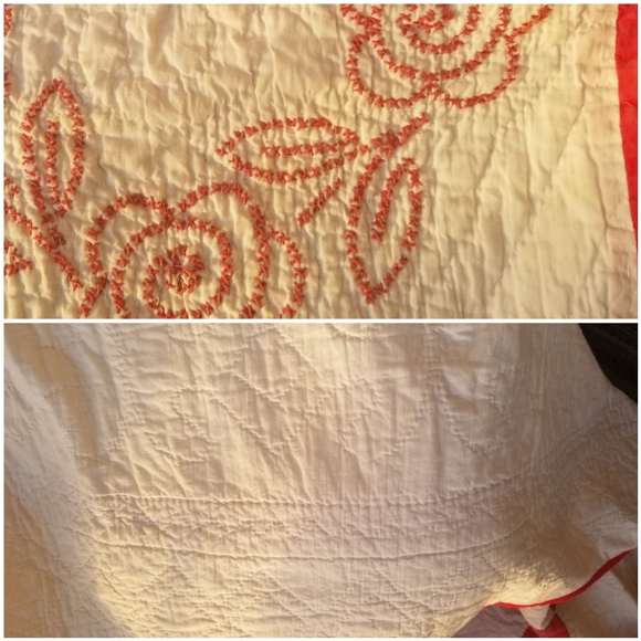 8 x 10 vtg QUILT entirely hand stitched ROSE WREATH cross stitch - Picture 4 of 5